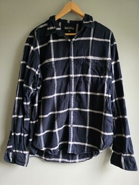 J.Crew Mercantile Mens Cotton Navy White Plaid Button Shirt Size L